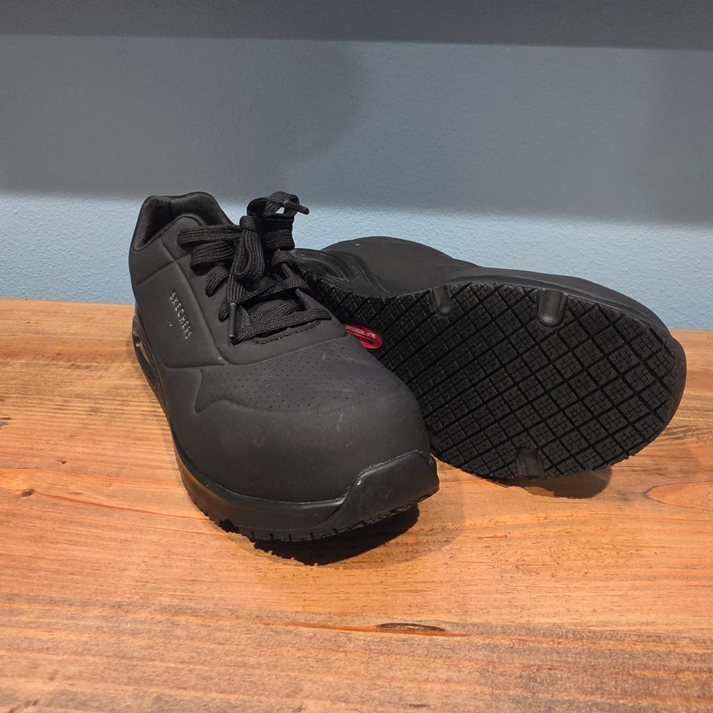 Skechers Womens Work Shoes Black Uno SR Deloney Slip Resistant Comp Toe Size 9.5